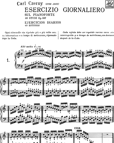 Esercizio giornaliero sul pianoforte 40 studi Op. 337 