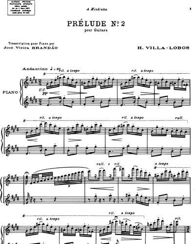 Prélude n. 2 (extrait de "Cinq préludes") - Transcription pour piano