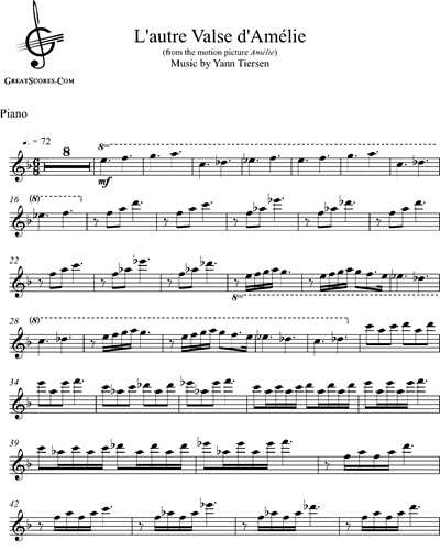 Yann Tiersen L Autre Valse D Amelie Piano Sheet Music Nkoda The song comptine d'un autre ete : yann tiersen l autre valse d amelie