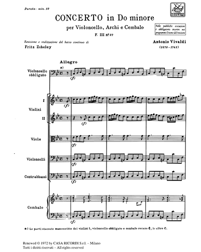 Concerto in Do minore RV 402 F. III n. 27 Tomo 527