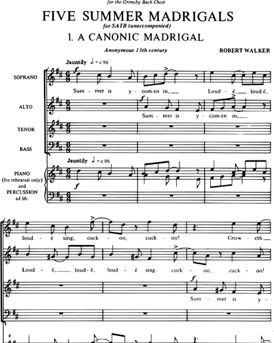 Mixed Chorus SATB & Percussion (ad libitum)